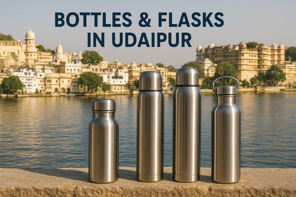 Wide selection of bottles and flasks available in Udaipur including insulated and stainless steel options